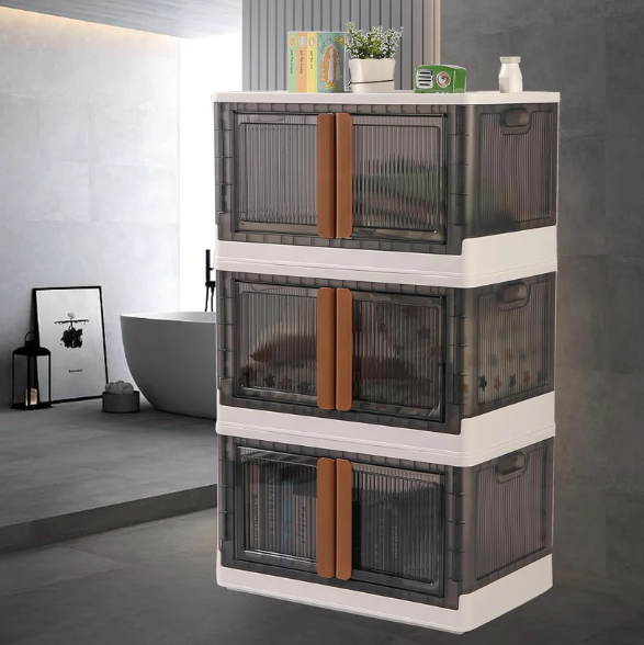 Plastic Folding Wardrobe Organizer – 3-Layer Storage with Wheels