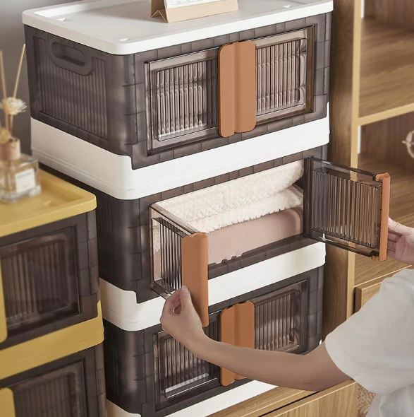 Plastic Folding Wardrobe Organizer – 3-Layer Storage with Wheels