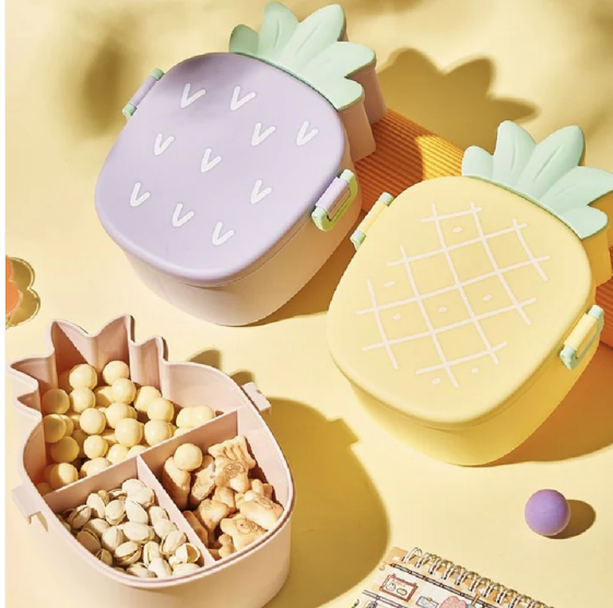 Kids Bento Lunch Box – Pineapple Design with Fork & Spoon | Lunchie Bunchie
