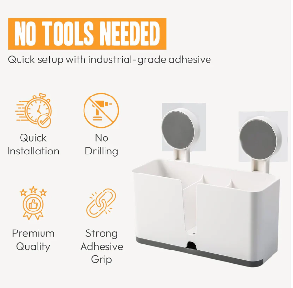 Wall Mounted Toothbrush Holder – 3 Compartments with Adhesive Install