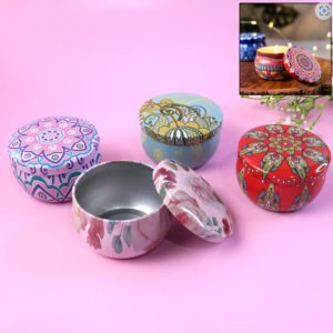 Mandala Printed Metal Candle Container – Reusable 4 Piece Set