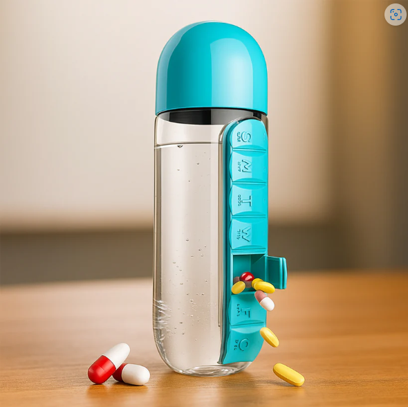 Pill Organizer Water Bottle 600ml – Travel Friendly | Own Hydrate