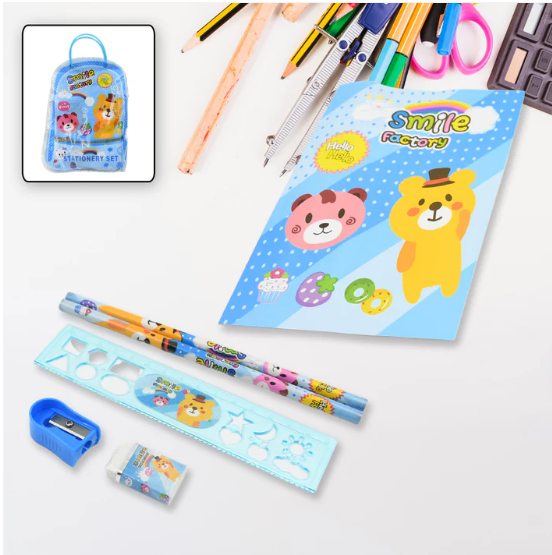 Kids Stationery Kit – 6-Piece Cartoon Set for School | TinyTrendy - Image 2