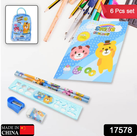 Kids Stationery Kit – 6-Piece Cartoon Set for School | TinyTrendy - Image 3