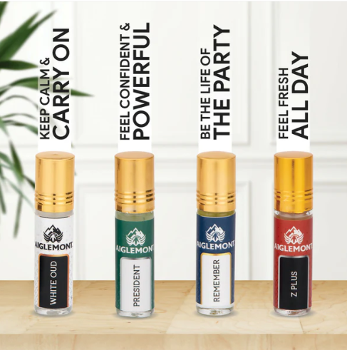 Non-Alcoholic Roll-On Attar Perfume Combo Set – Long Lasting 4 Fragrances