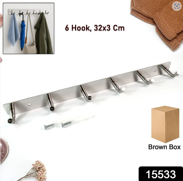 Stainless Steel Coat Rack 6-Hook – Durable & Rust-Resistant