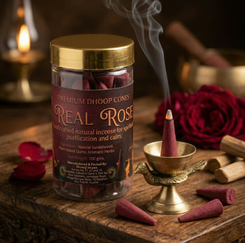 Real Rose Dhoop Cones – Natural, Long-Lasting Fragrance for Meditation
