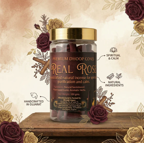Real Rose Dhoop Cones – Natural, Long-Lasting Fragrance for Meditation