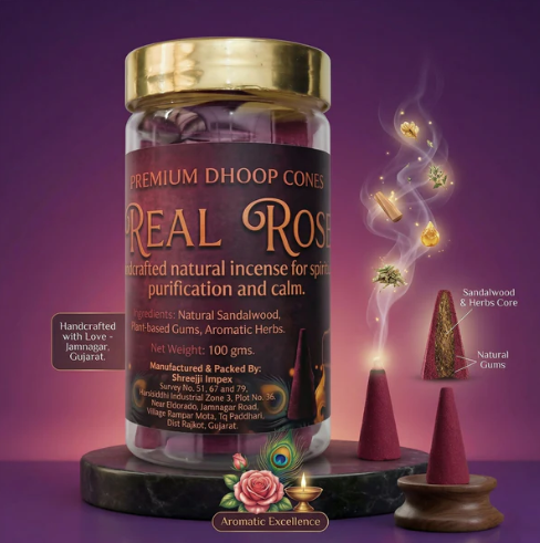 Real Rose Dhoop Cones – Natural, Long-Lasting Fragrance for Meditation