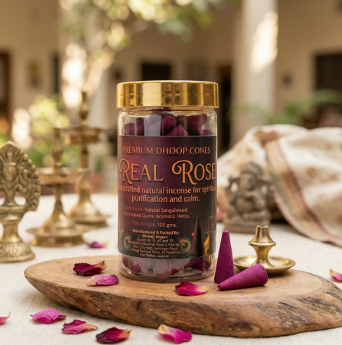 Real Rose Dhoop Cones – Natural, Long-Lasting Fragrance for Meditation