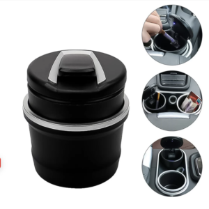 Car Ashtray with Lid & Blue LED Light – Portable Smokeless Design