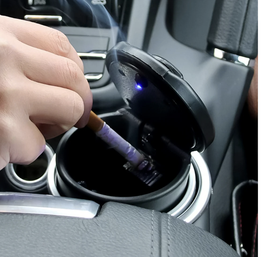 Car Ashtray with Lid & Blue LED Light – Portable Smokeless Design - Image 2