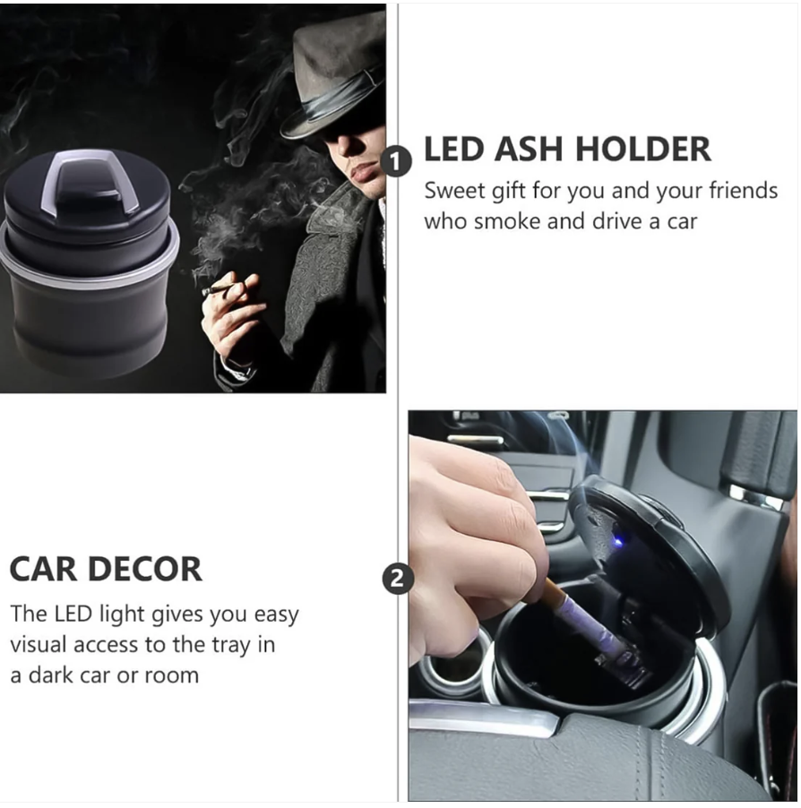 Car Ashtray with Lid & Blue LED Light – Portable Smokeless Design - Image 4