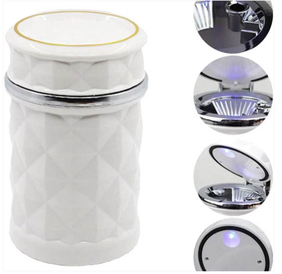 Car Cupholder Ashtray – LED Light, Lid & Portable Bin | Velvet Wheels