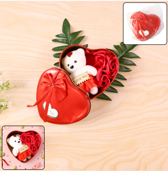 Heart Shape Valentine’s Gift Box with Teddy Bear & Rose | GiftEternal - Image 4