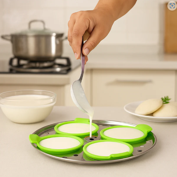 Silicone Idli Maker Cups – Non-Stick Food-Grade Moulds (4 Pcs)