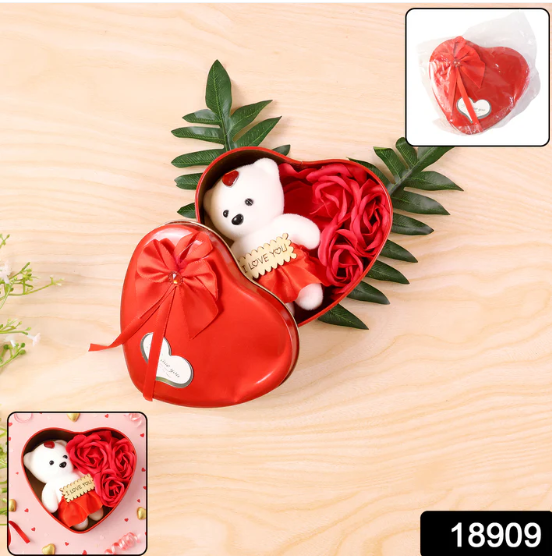 Heart Shape Valentine’s Gift Box with Teddy Bear & Rose | GiftEternal - Image 2