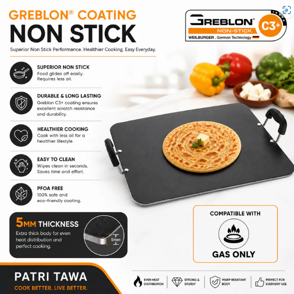 Vikas Patri Tawa – 5mm Thick Non-Stick for Versatile Cooking