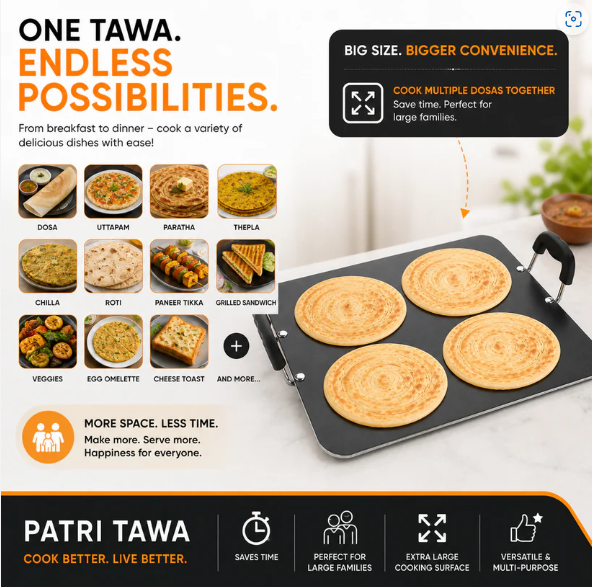 Vikas Patri Tawa – 5mm Thick Non-Stick for Versatile Cooking