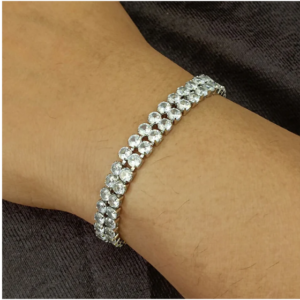 Ad Stone Double Line Silver Plated Bracelet – Elegant Sparkle