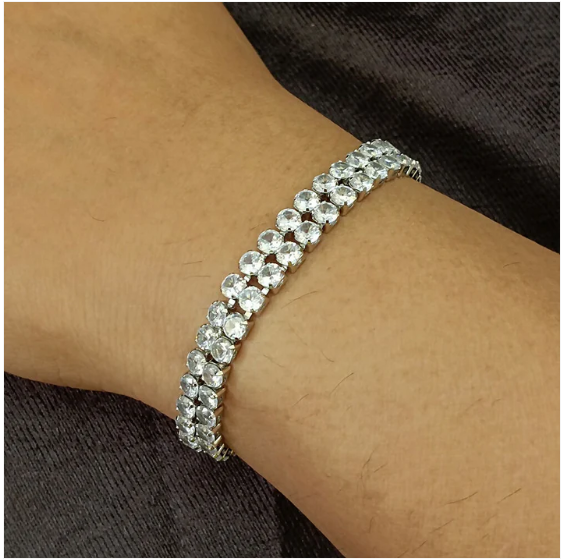 Ad Stone Double Line Silver Plated Bracelet – Elegant Sparkle