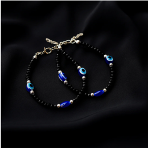 Evil Eye Bracelet Set – Adjustable Black Beads for Protection