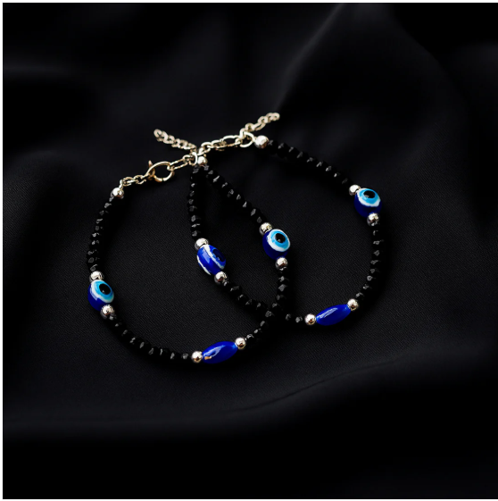 Evil Eye Bracelet Set – Adjustable Black Beads for Protection
