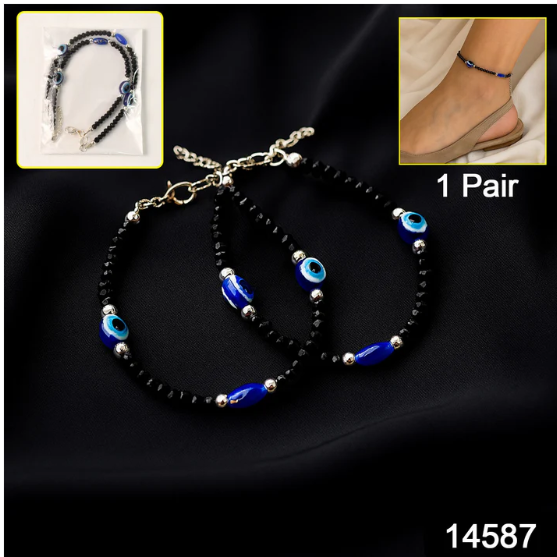 Evil Eye Bracelet Set – Adjustable Black Beads for Protection - Image 2