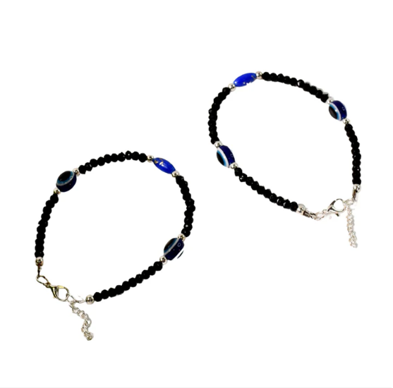 Evil Eye Bracelet Set – Adjustable Black Beads for Protection - Image 5