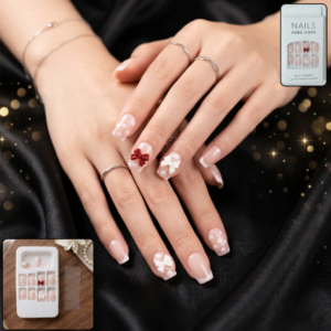 Press-On Nail Tips – Glitter 3D Floral Design with Strong Glue