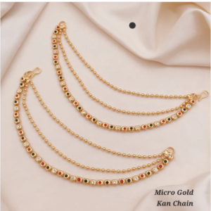 Gold Plated Triple Strand Ear Chains – Multi-Color Stones for Weddings