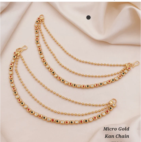 Gold Plated Triple Strand Ear Chains – Multi-Color Stones for Weddings