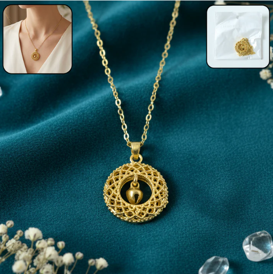 Golden Necklace with Intricate Round Pendant – Elegant Jewelry - Image 2