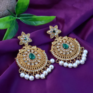 Peacock Design American Diamond Pearl Earrings – Elegant Dangle Pair