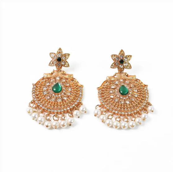 Peacock Design American Diamond Pearl Earrings – Elegant Dangle Pair - Image 3