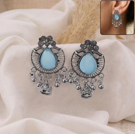 Oxidized Silver Teardrop Earrings – Elegant Tribal Design