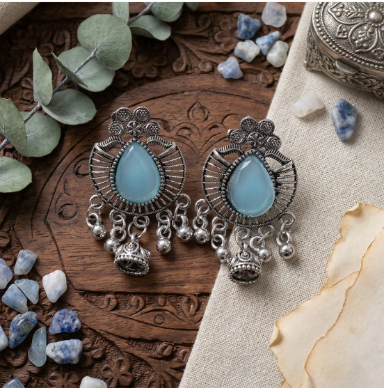 Oxidized Silver Teardrop Earrings – Elegant Tribal Design - Image 3