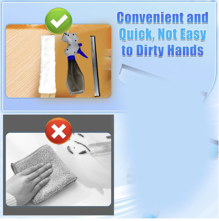 Glass Cleaner Brush – 3-in-1 Spray Type Tool | Velvet Wipe