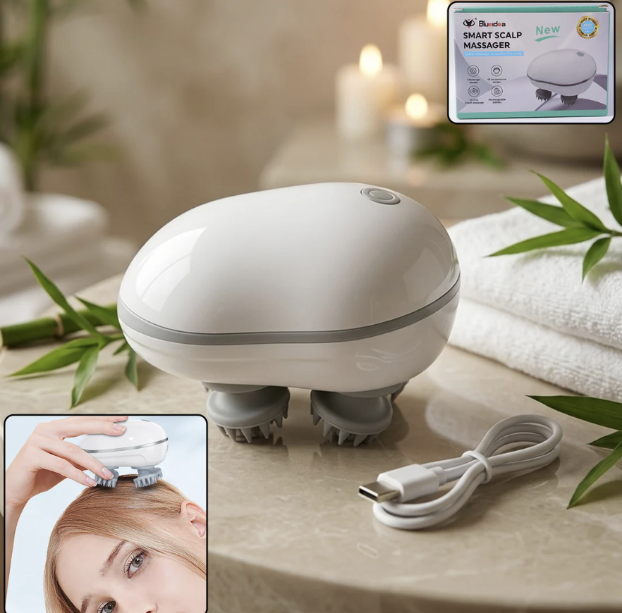 Electric Scalp Massager – Portable USB Rechargeable with 4 Heads