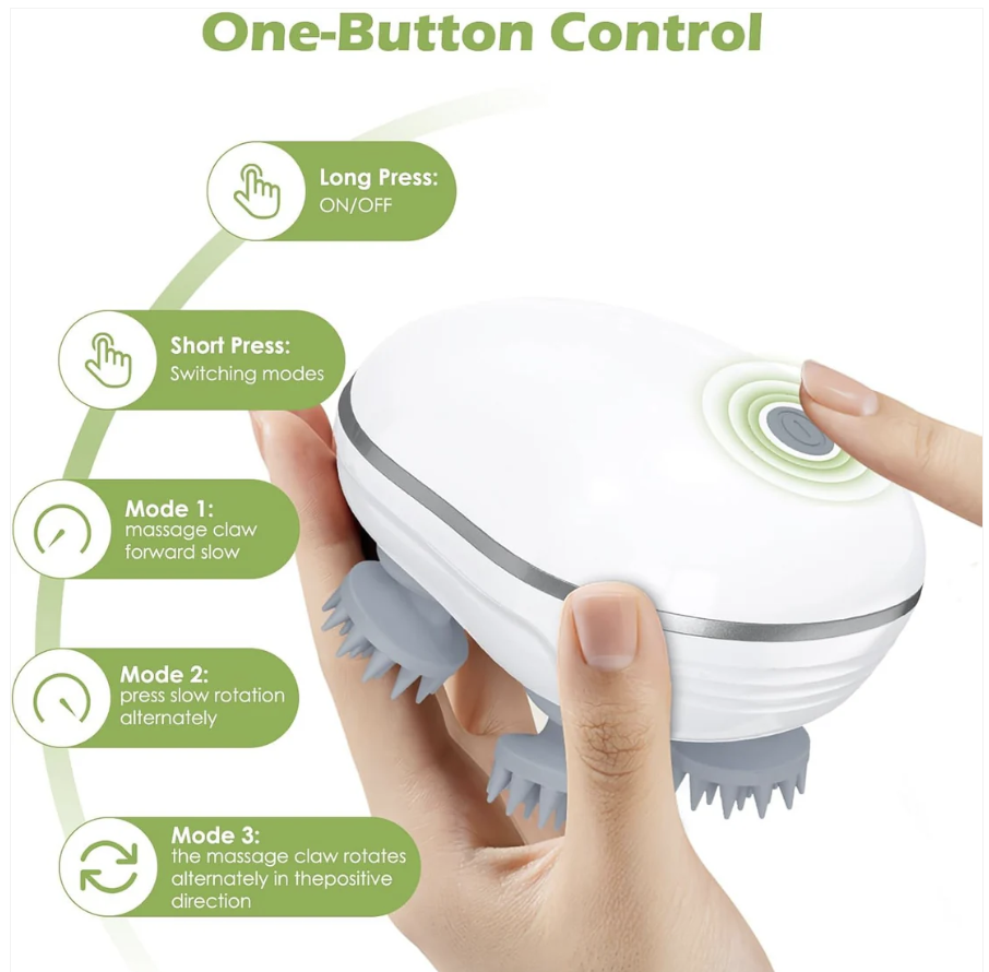 Electric Scalp Massager – Portable USB Rechargeable with 4 Heads