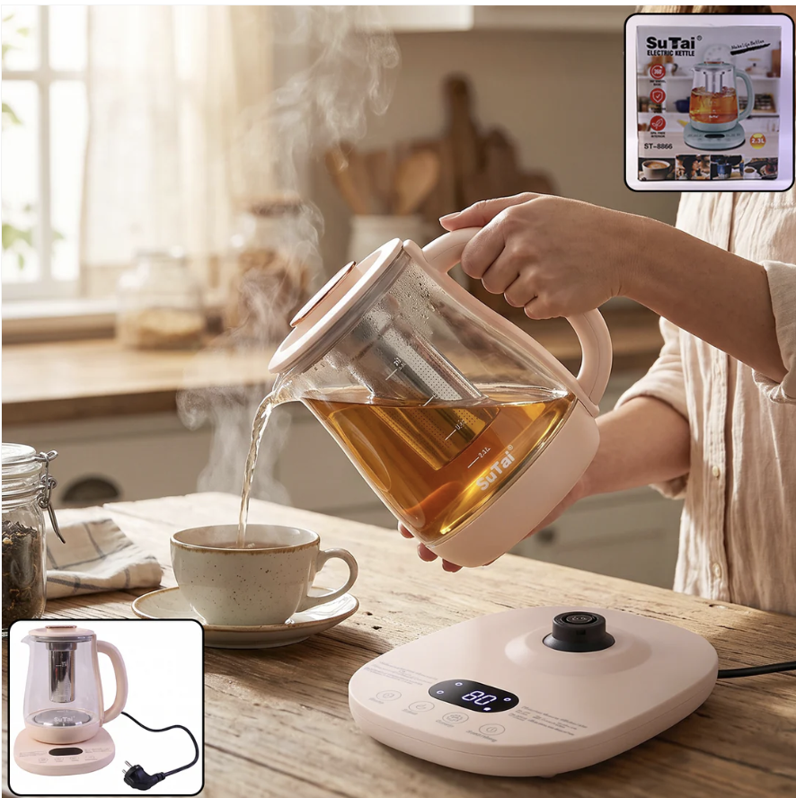 Suta Electric Glass Kettle 2.3L Tea Maker with Infuser and Temperature Control (1 Pc)