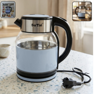 Suta Electric Glass Kettle 2 Litre Transparent Glass Body Stainless Steel Water Boiler with 360 Degree Swivel Base, Fast Boiling Electric Kettle for Tea, Coffee, Milk and Hot Water at Home, Office and Hostel (1 Pc)