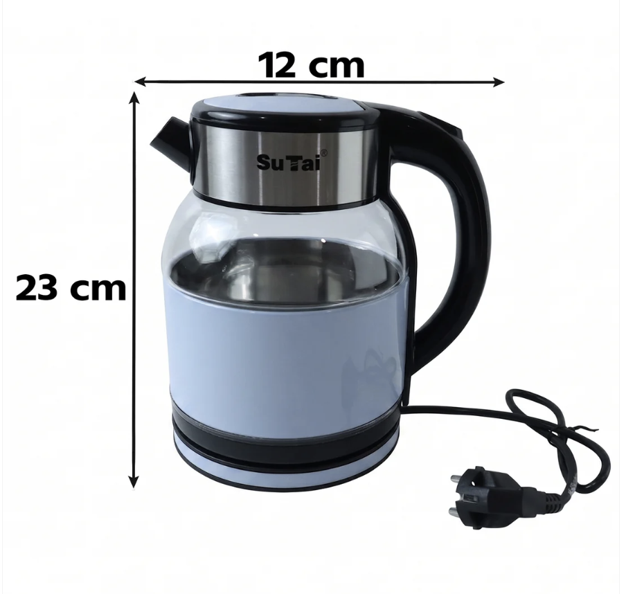 Electric Glass Kettle 2 Litre — Transparent Glass Body Stainless Steel Water Boiler with 360 Degree Swivel Base, Fast Boiling Electric Kettle for Tea, Coffee, Milk and Hot Water at Home, Office and Hostel (1 Pc)