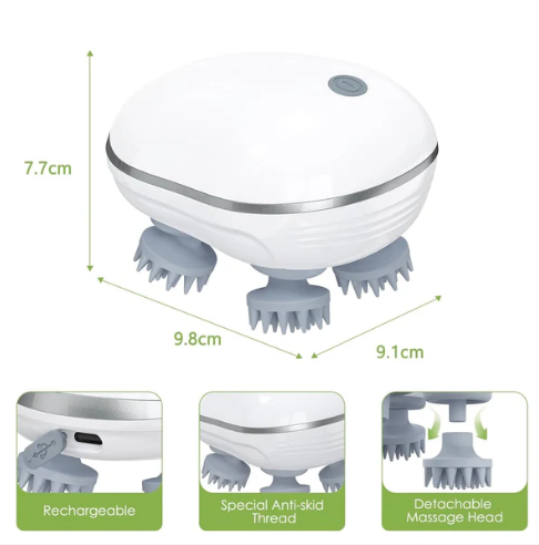 Electric Scalp Massager – Portable USB Rechargeable with 4 Heads