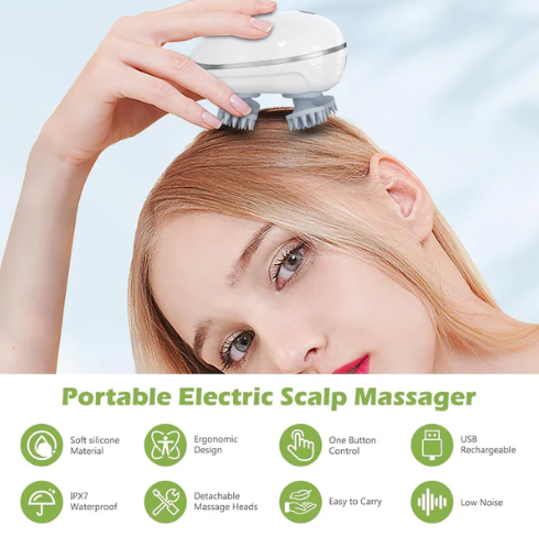 Electric Scalp Massager – Portable USB Rechargeable with 4 Heads - Image 4