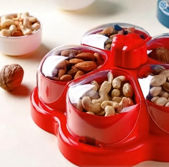 Lotus Shape Rotating Dry Fruit Snack Organizer – Multi-Compartment