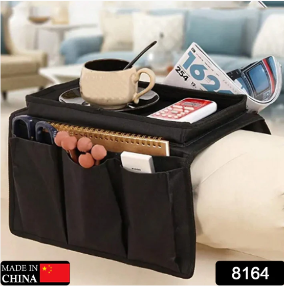 Sofa Armrest Organizer – Black Storage Caddy with Tray | Organivo - Image 2