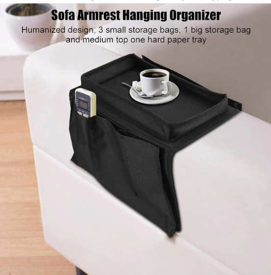 Sofa Armrest Organizer – Black Storage Caddy with Tray | Organivo - Image 3