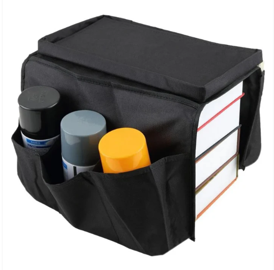 Sofa Armrest Organizer – Black Storage Caddy with Tray | Organivo - Image 4