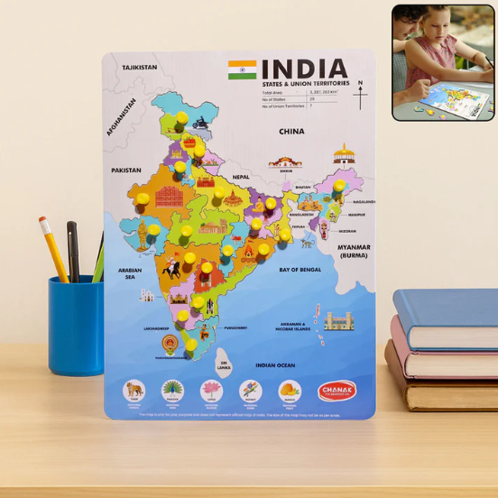 India Map Wooden Puzzle – Educational Pegged Geography Toy